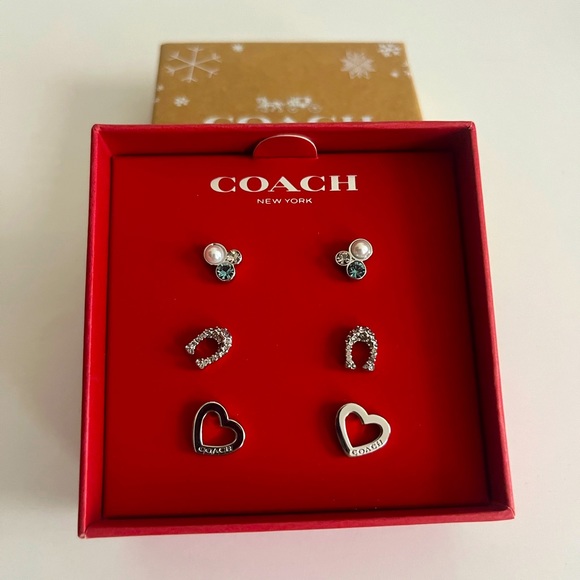 Coach Box Set of Signature Stone Cluster & Heart Earrings Set - Picture 5 of 6
